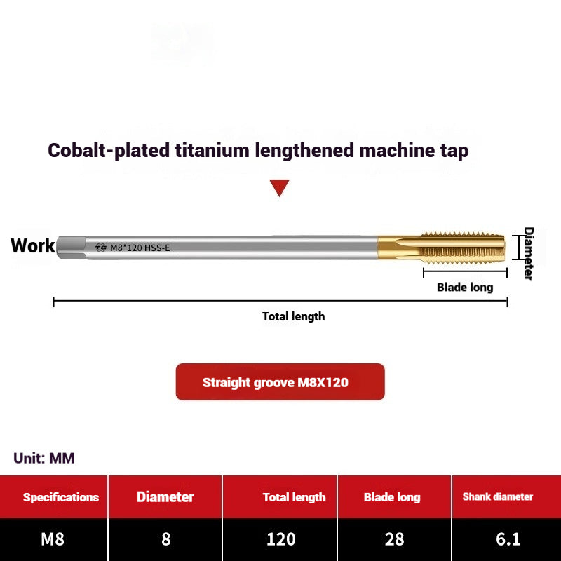 1091-Extended titanium-plated tapsCobalt-plated straight flute tapsSpiral stainless steel tappingHigh-speed steel machine taps Shandong Denso Pricision Tools Co.,Ltd.